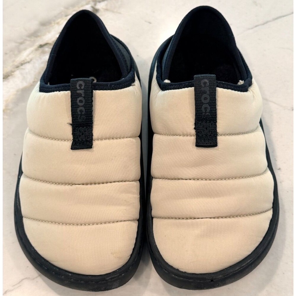 Crocs Classic Puff  Lined Cozy Slipper Shoes Cream Quilted Kids SZ 3
